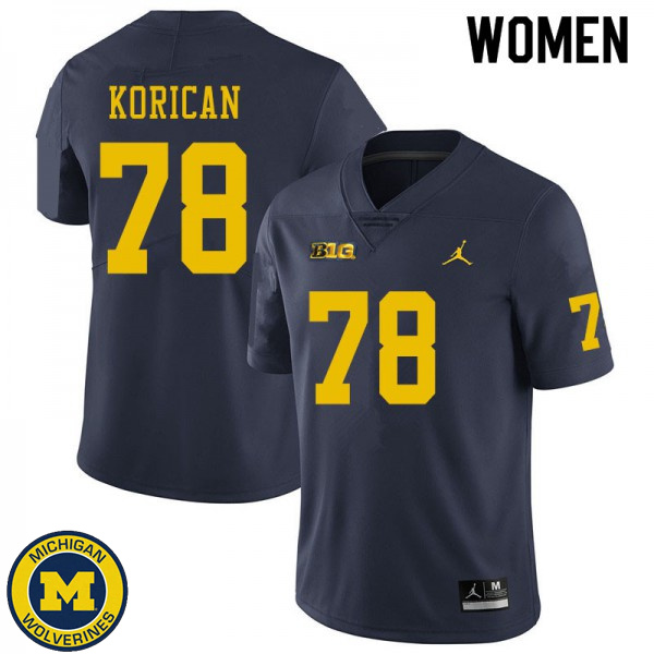 Womens Michigan Wolverines #78 Griffin Korican Navy Embroidery Jersey